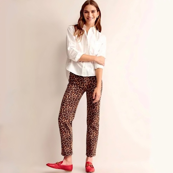 BODEN Leopard Animal Print Mid Rise Slim Leg Jeans Brown - Picture 7 of 14